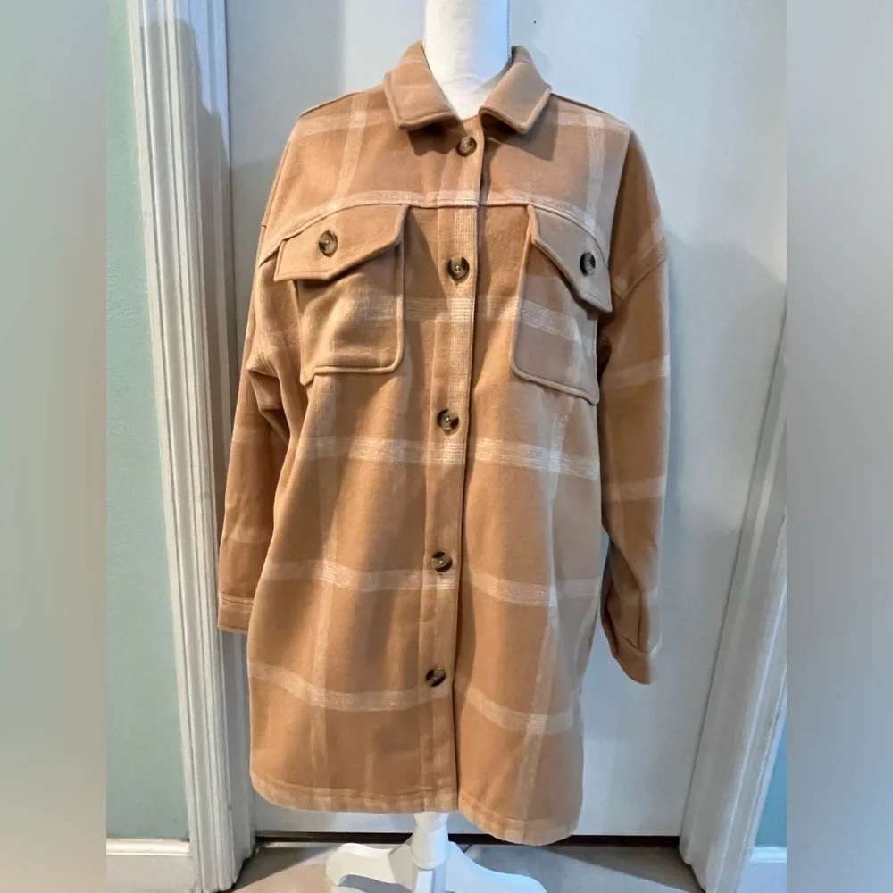 Sonoma Shacket, New! Tan and white, size 0X - Picture 4 of 16